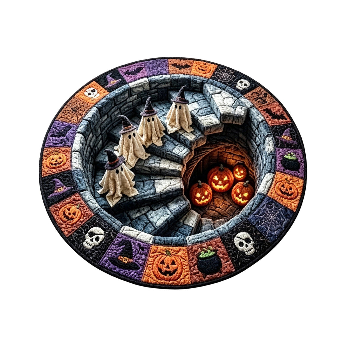 Sulaicai 3D Optical Illusion Halloween Round Rug, Spooky Ghost Pumpkin Print Absorbent Doormat, Non Slip Washable Floor Mat for Indoor Entryway Living Room Halloween Home Decor, 15.7 Inch