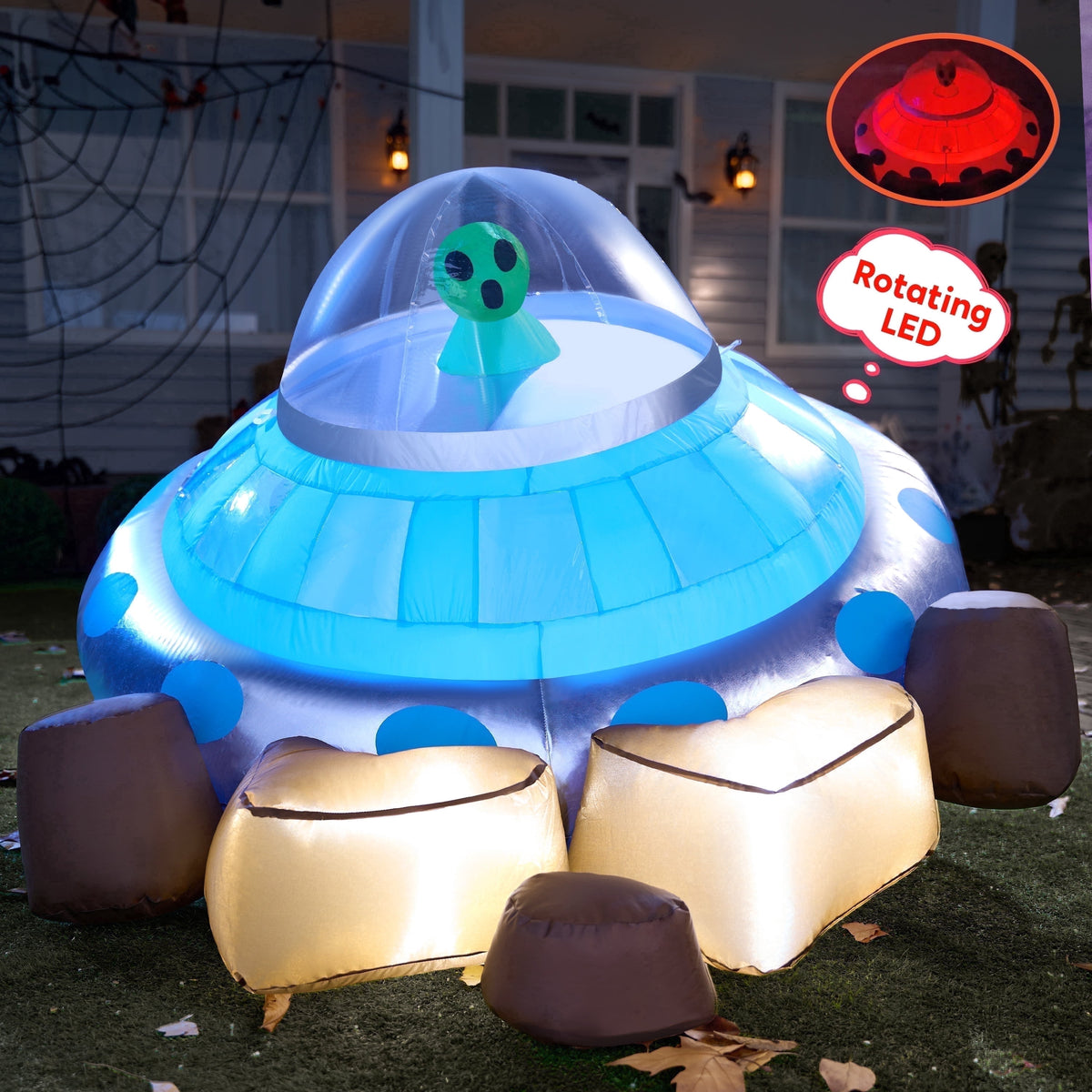 Joyfy 9 ft Halloween Inflatable Giant Alien Decoration with Built-in LEDs,Alien Halloween Decorations Outdoor Blow Up Yard Lawn Decoration