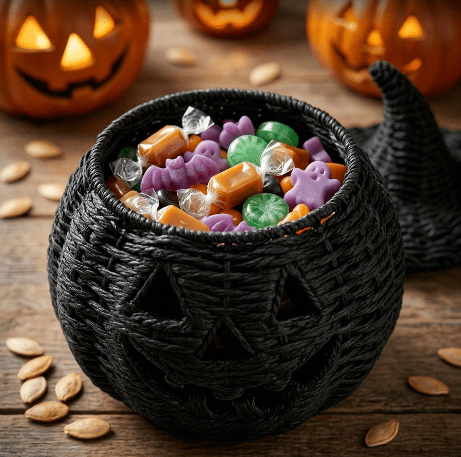 THOPBPRK 2026 Black Halloween Woven Pumpkin Jack-O'-Lantern, Halloween Decorations Pumpkin, USE LED Candle, Rattan Fall Halloween Decor for Home, 1Pack 11.8 Inch A