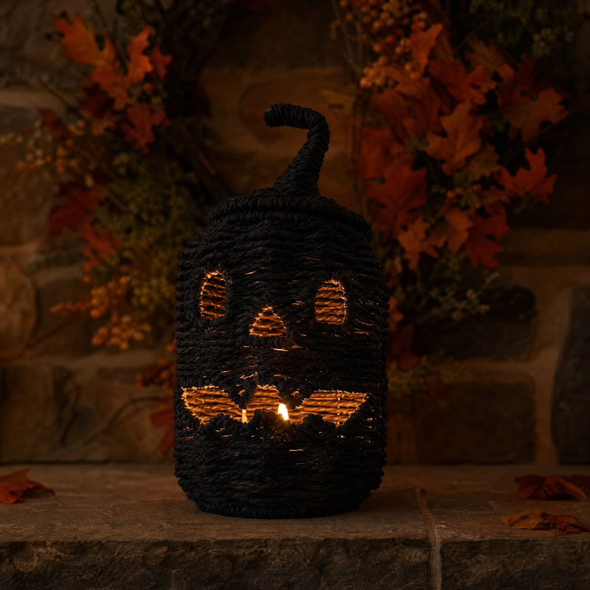 THOPBPRK 2026 Black Halloween Woven Pumpkin Jack-O'-Lantern, Halloween Decorations Pumpkin, USE LED Candle, Rattan Fall Halloween Decor for Home, 1Pack 11.8 Inch A