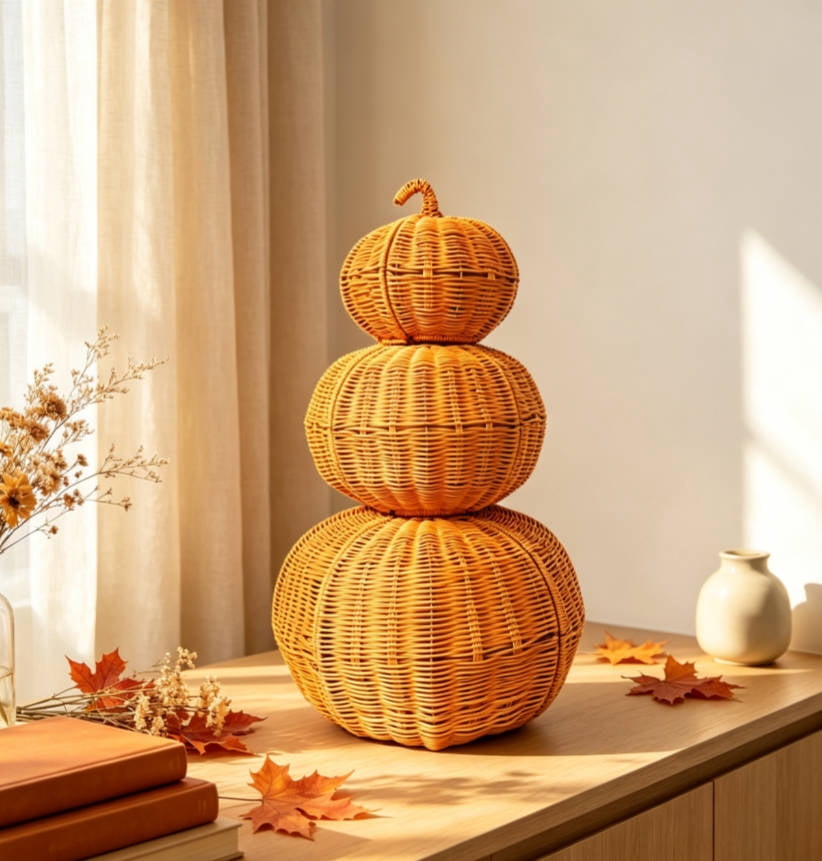 THOPBPRK 2026 Black Halloween Woven Pumpkin Jack-O'-Lantern, Halloween Decorations Pumpkin, USE LED Candle, Rattan Fall Halloween Decor for Home, 1Pack 11.8 Inch A