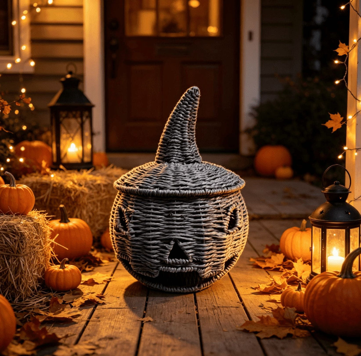 THOPBPRK 2026 Black Halloween Woven Pumpkin Jack-O'-Lantern, Halloween Decorations Pumpkin, USE LED Candle, Rattan Fall Halloween Decor for Home, 1Pack 11.8 Inch A