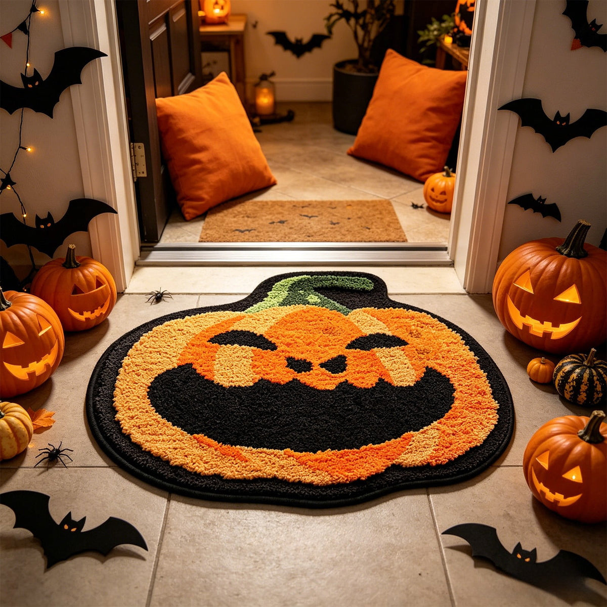 Taotanxi Spider Web Bath Mat, Halloween Bathroom Rug 15x23 Inches, Halloween Rugs Bathroom Decor, Black Gothic Bath Mat, Ultra Soft Great Absorbency