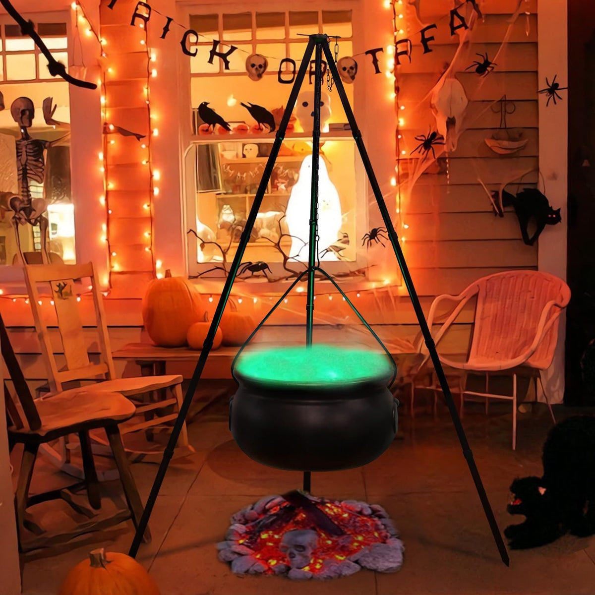 Tepsmf Large Cauldron Halloween Decor On Tripod with Timer Lights - Plastic Cauldron Witch Halloween Decorations for Porch Yard