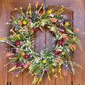 Texas Wildflower Wreath Spring And Summer Plastic Wreath Home Patio Door Hanging Decoration Simulation Dried Flowers For Halloween Thanksgiving Christmas(Green)