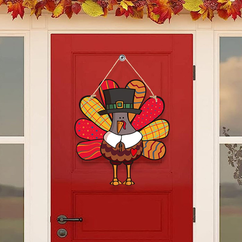 Thanksgiving Decoration Wooden Turkey Pumpkin Door Wreath for Front Door Sign Wall Signs, Thankful Blessed Grateful Pumpkin Sign Hanging for Fall Autumn Harvest Home Halloween Decoration