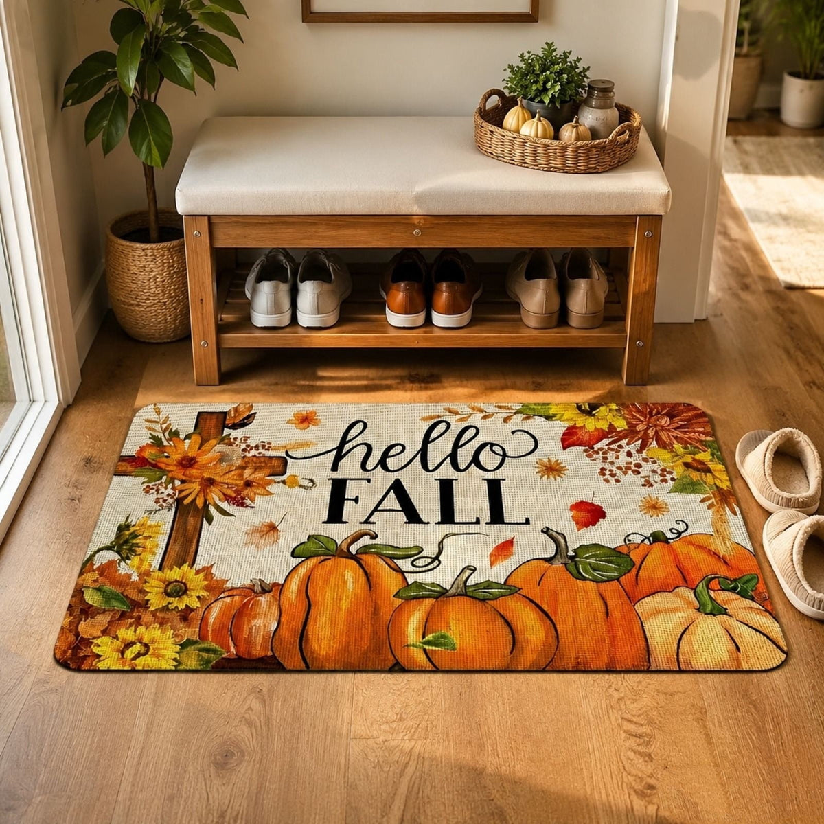 Autumn Door Mat for Entryway, 16x24 Inch, Fall-Themed Floor Doormat for Home Decor, Non-Slip Rug Mat for Living Room, Kitchen, Bedroom, Gifts for Fall Lovers (E)