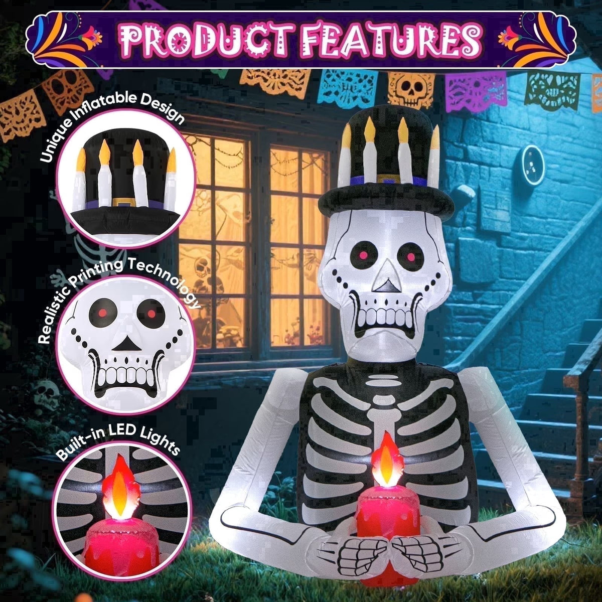 Toiyjofe 8ft Giant Halloween Inflatable Grim Reaper Tree with Pumpkins & LED Lights, Outdoor Skeleton Yard Decoration for Lawn & Haunted House