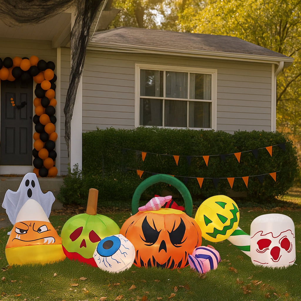 UBesGoo 8.2' Halloween Inflatables Pumpkin Ghost Archway , Blow up Hallowee Decorations with Built-in LED Lights for Holiday