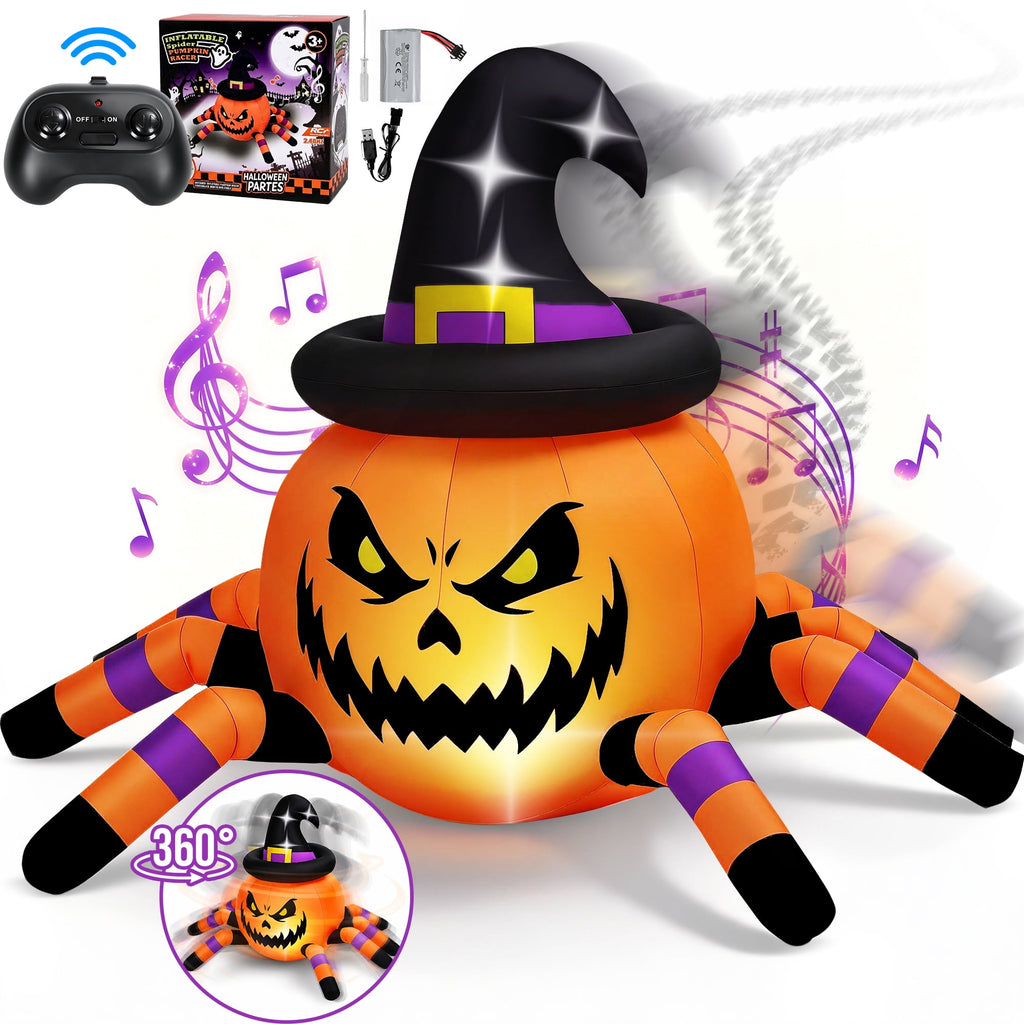 Firstness 2.4GHz Remote Control Halloween Inflatable Car Blow ups Pumpkin Ghost Rc Car,3 Music and LED Lights,360° Rotation,Aged 3+