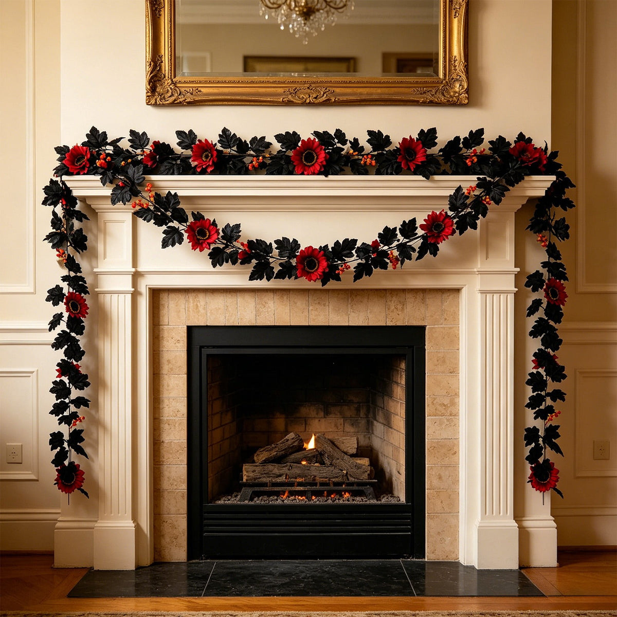 WKSCLPAI Halloween Maple Leaf Garland, Fall Vine Wreaths for Autumn Festivities Decor,Seasonal Garlands for Home,Halloween & Fall Decorations