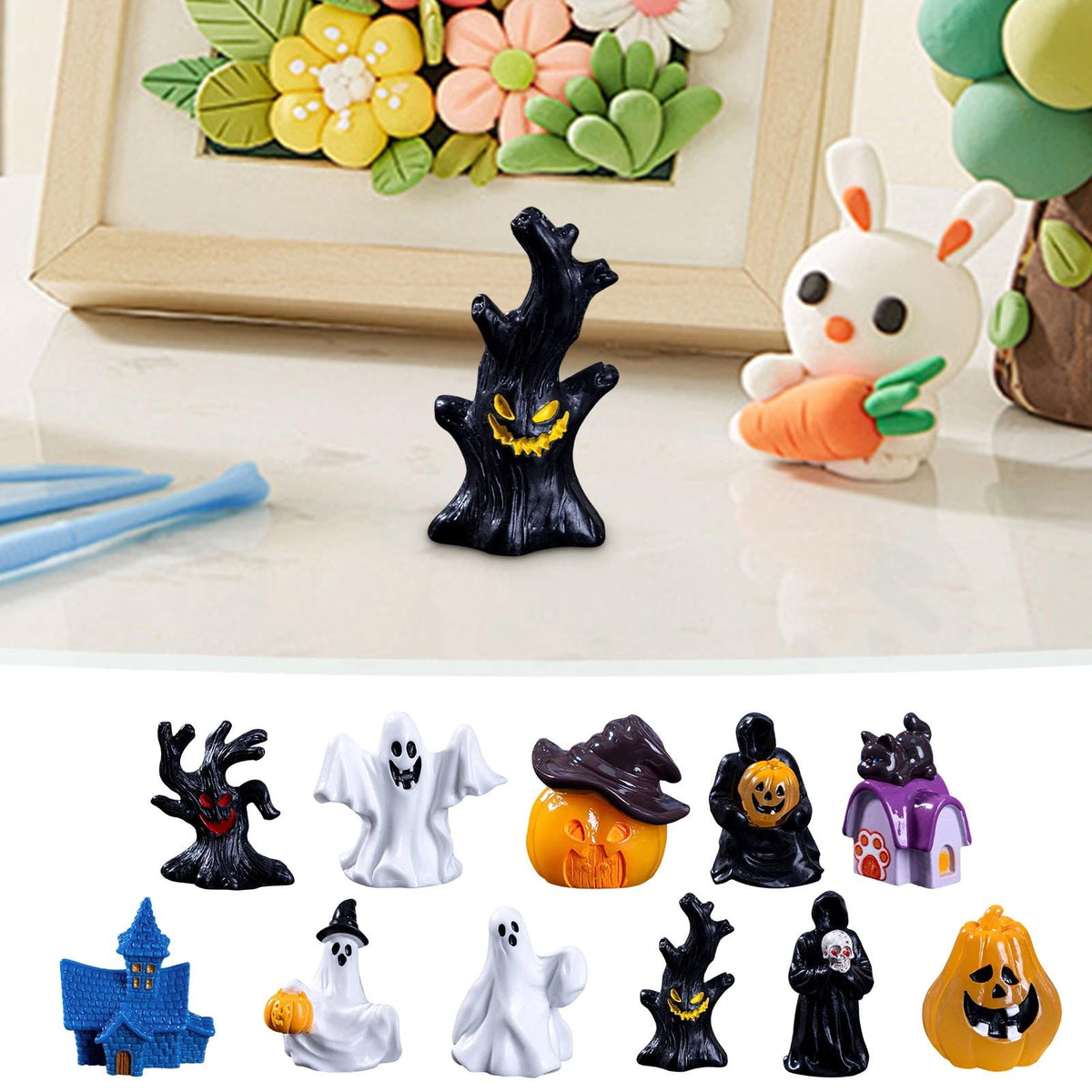 WKSCLPAI Halloween Miniatures Figures Mini Resin Figurines for Halloween Decorations, Halloween Party Favors Bag Fillers Garden Dollhouse Decor 12 Styles to Choose From, Skeleton Hugs