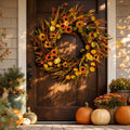 Winter Poetry Upgrade Fall Sunflower Dried Grass Wreath, Harvest Front Door Hanging Garland, Rattan Base Artificial Wreath for Halloween Thanksgiving Window Wall Decor, 17.71x17.71x3.54in