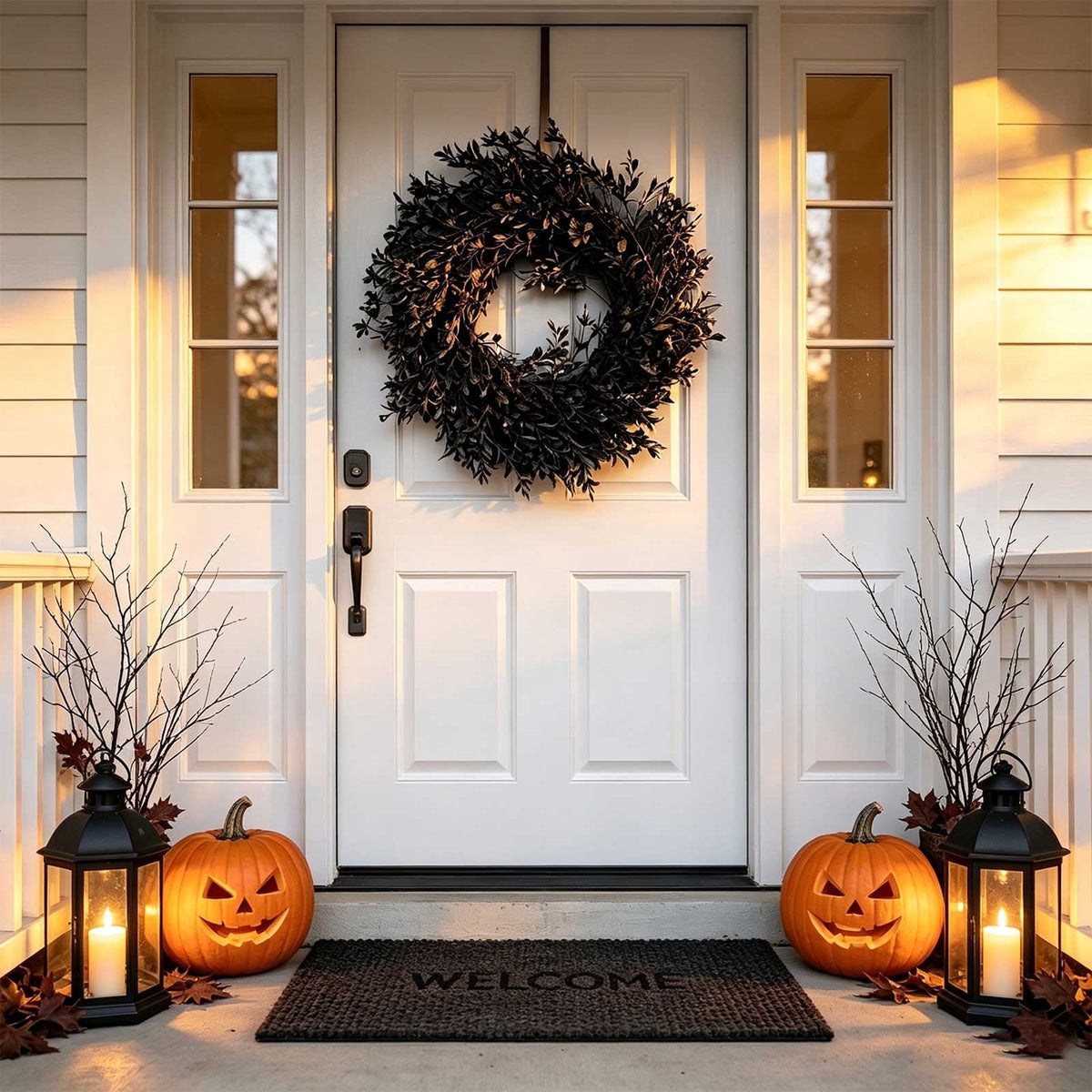 Winter Poetry Upgrade Halloween Thanksgiving Black Wreath, 11.81in Artificial Plant Garland, Waterproof Reusable Door Wall Festival Decor