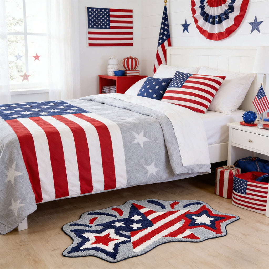 Wooowa Plush Style Multi Purpose Floor Mat Bathroom Entrance Coffee Table Carpet Fit for Fourth of July Decorations Patriotic Decor for Home Daily Holiday Festive Use