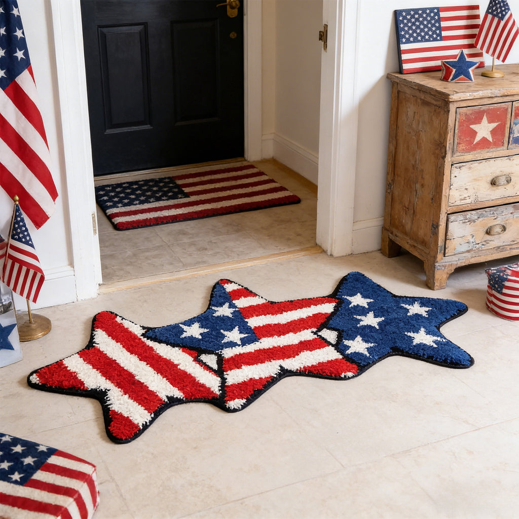 Wooowa Plush Style Multi Purpose Floor Mat Bathroom Entrance Coffee Table Carpet Fit for Fourth of July Decorations Patriotic Decor for Home Daily Holiday Festive Use