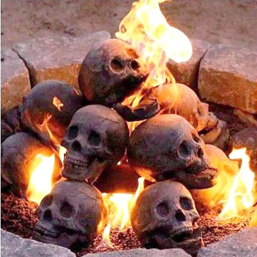 XGFHYJEH Halloween Fire Pit Skull Decoration, Reusable Fireproof Human Skull Gas Log for Indoor Outdoor Fireplaces Bonfire, Ceramic Simulation Halloween Skull Props, Halloween Horror Skulls Decor