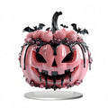 XIA0LE Pink Jack O Pumpkin Figurine With Pink Roses Black Bat Decor Plaque Decoration, Gothic Pink Pumpkin Statue, Spooky Cute Halloween Tabletop Mantel Home Decor Ornament