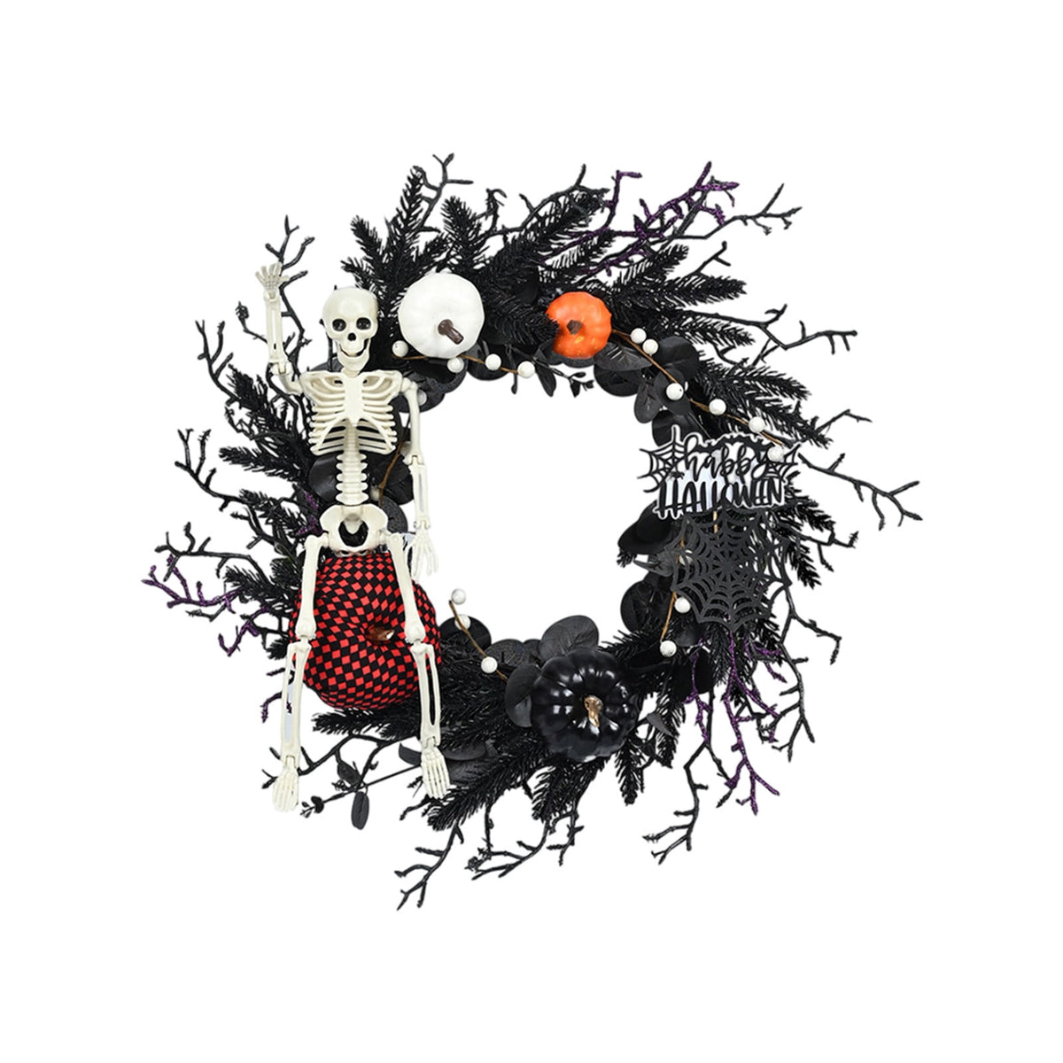 YIKA Halloween Decoration Halloween Ghost Festival Purple Simulation Skull Pumpkin Horror Scene Decoration Wreath F3Halloween Yard Decor