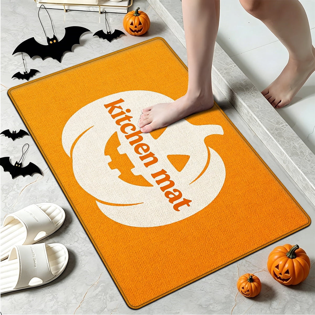 YIMEIS Halloween Orange Ghost Pumpkin Black Cat 1Pc Flannel Mat & Kitchen Rugs,Soft Non-slip,16''×24'' Inches,for Entryway Bathroom