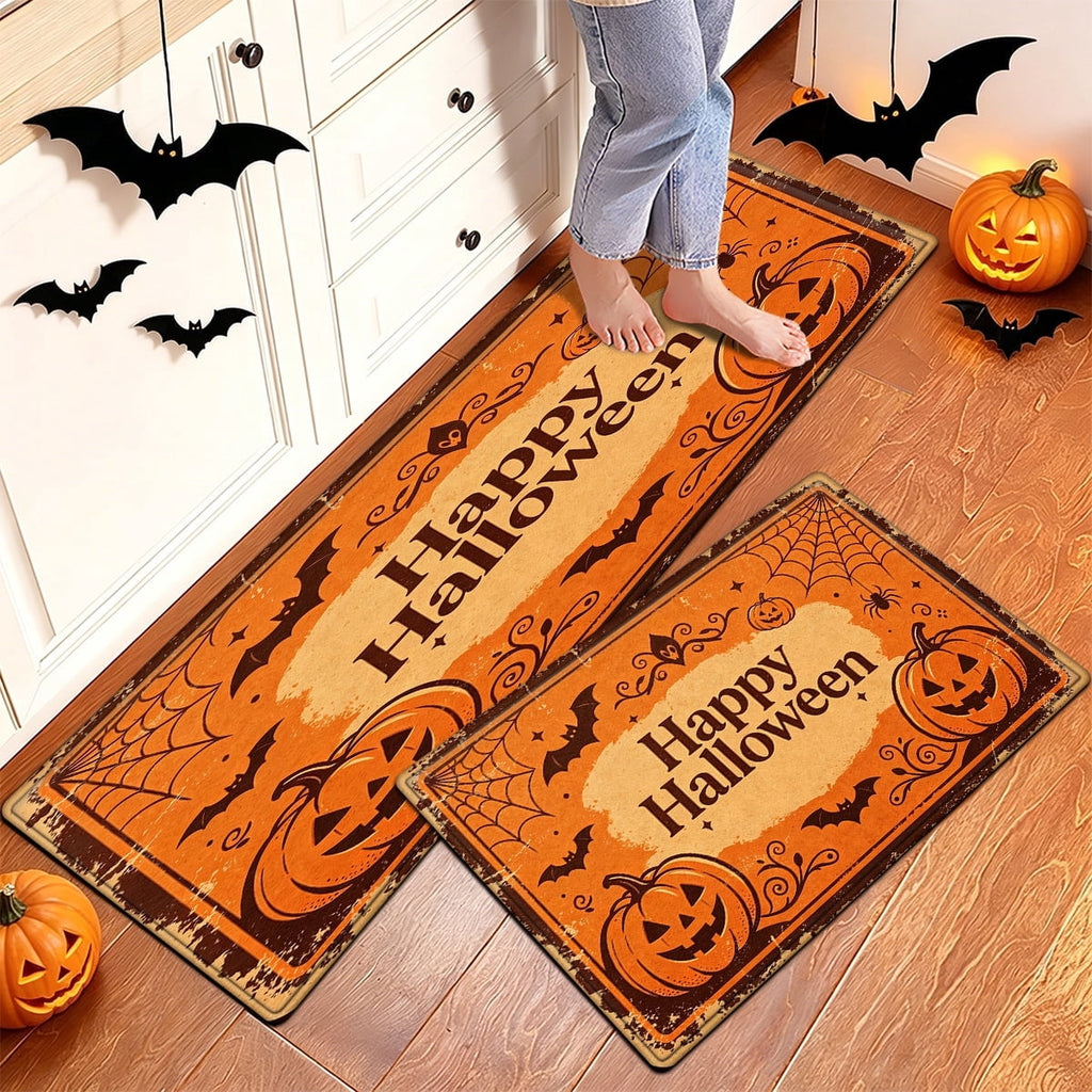 YIMEIS Halloween Orange Pumpkin Lantern Soft Non-slip 1Pc Flannel Mat and Kitchen Rugs,16''x24'',for Bathroom Entryway Bedroom