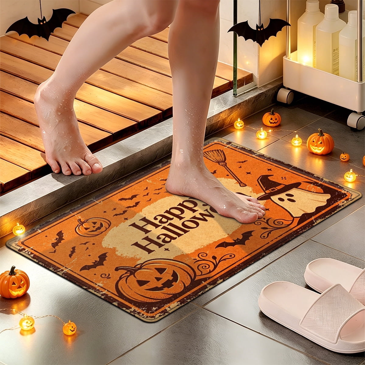 YIMEIS Halloween Orange Pumpkin Lantern Soft Non-slip 1Pc Flannel Mat and Kitchen Rugs,16''x24'',for Bathroom Entryway Bedroom