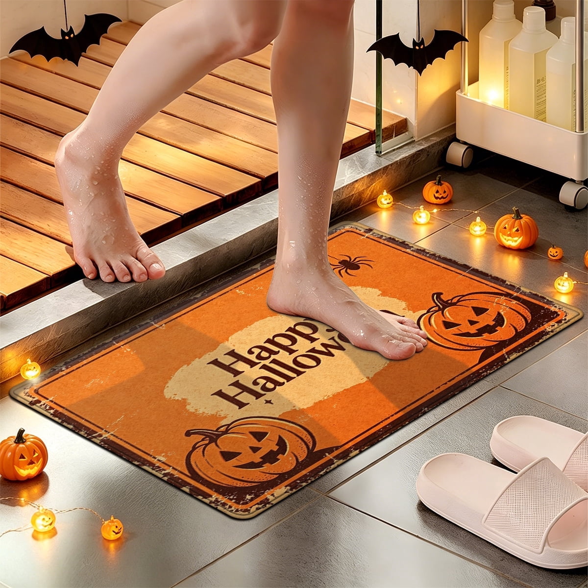 YIMEIS Halloween Orange Pumpkin Lantern Soft Non-slip 1Pc Flannel Mat and Kitchen Rugs,16''x24'',for Bathroom Entryway Bedroom