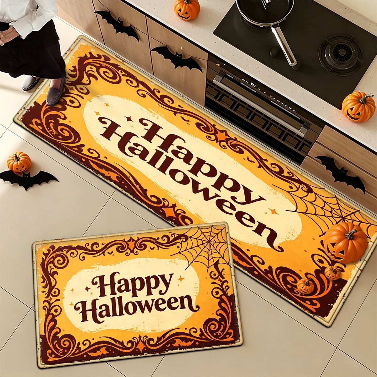 YIMEIS Halloween Orange Pumpkin Lantern Soft Non-slip 1Pc Flannel Mat and Kitchen Rugs,16''x24'',for Bathroom Entryway Bedroom