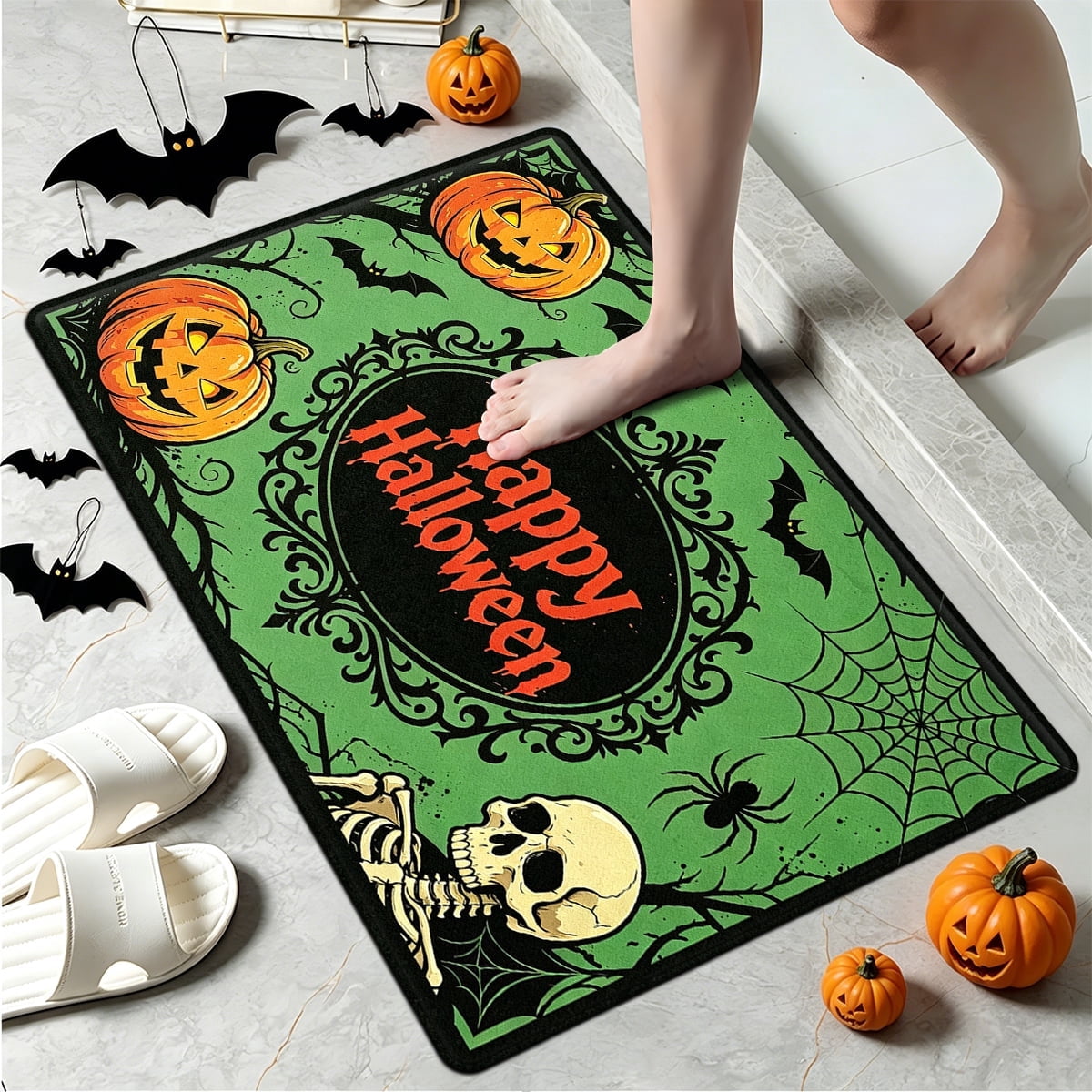 YIMEIS Halloween Pumpkin Lanterns 1Pc Flannel Mat and Kitchen Rugs,Soft Non-slip,Perfect for Home Bathroom