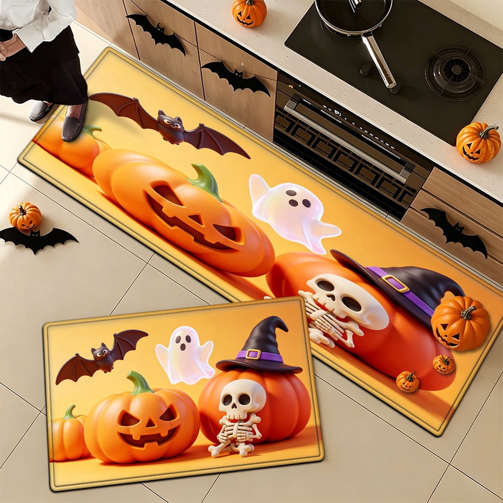 YIMEIS Halloween Pumpkin Lanterns Multi-purpose 1-Piece Flannel Mat and Kitchen Rugs,Soft Non-slip for Home Bedroom Bathroom