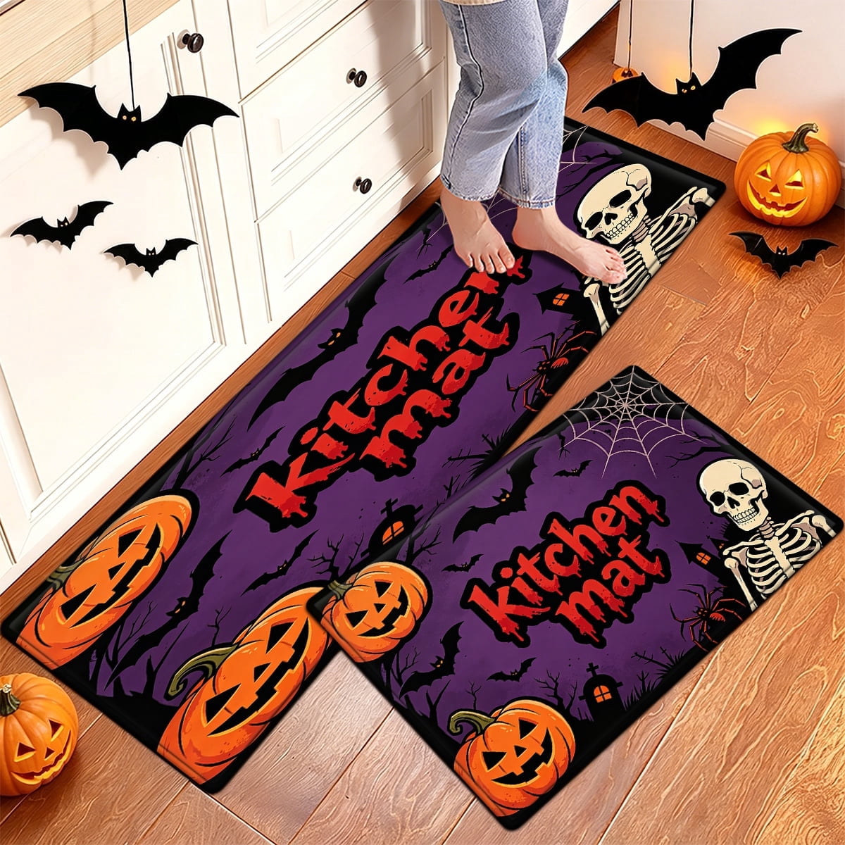 YIMEIS Halloween Pumpkin Lanterns 1Pc Flannel Mat and Kitchen Rugs,Soft Non-slip,Perfect for Home Bathroom