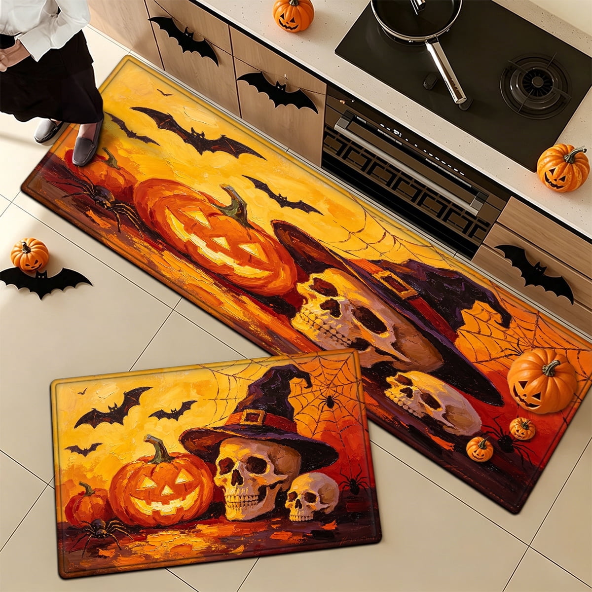 YIMEIS Halloween Pumpkin Lanterns 1Pc Flannel Mat and Kitchen Rugs,Soft Non-slip,Perfect for Home Bathroom