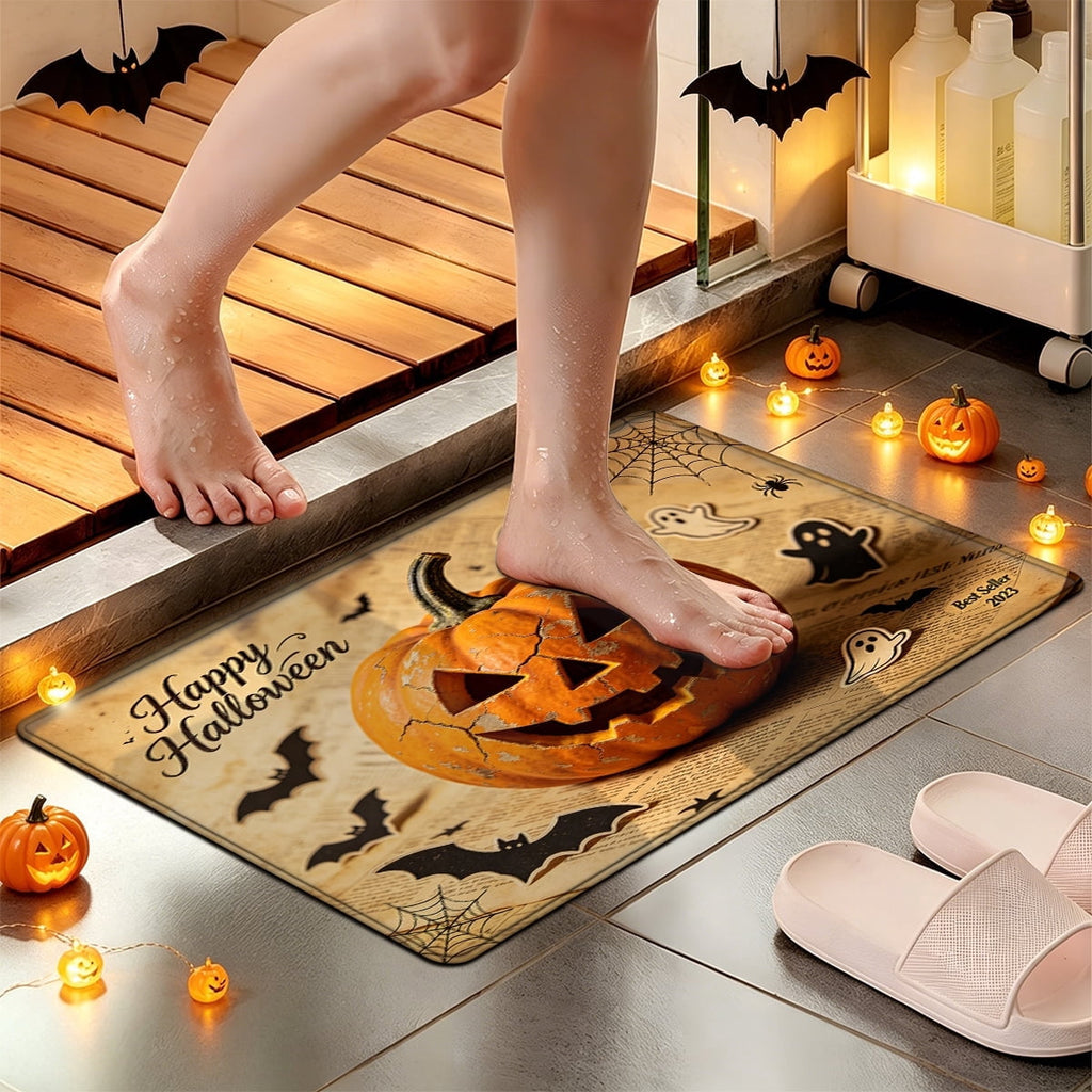 YIMEIS Halloween Pumpkin Lanterns Multi-purpose 1-Piece Flannel Mat and Kitchen Rugs,Soft Non-slip for Home Bedroom Bathroom