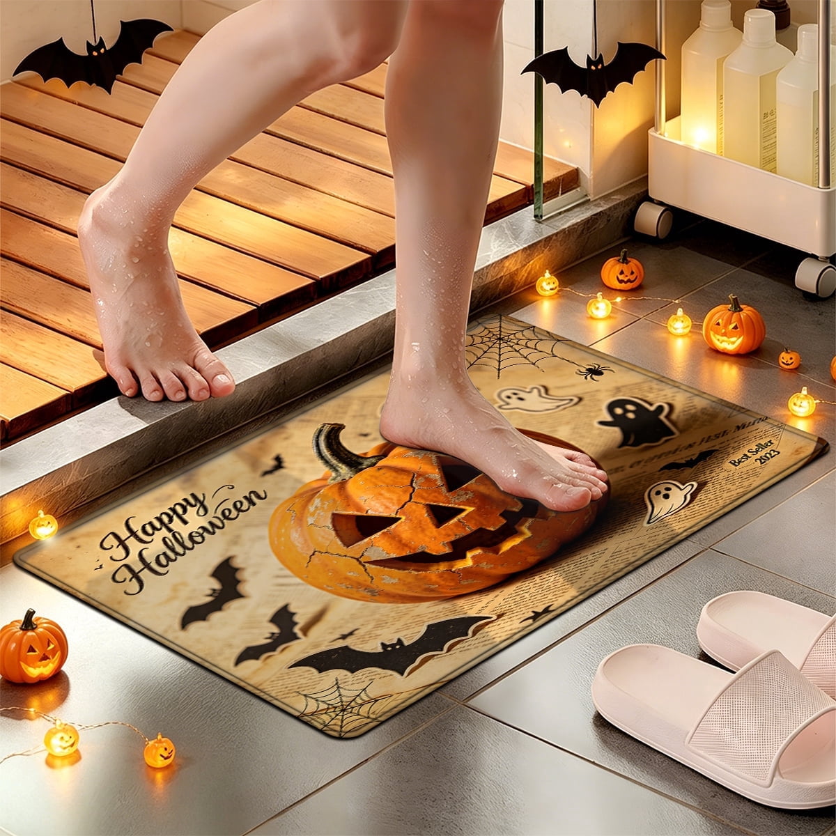 YIMEIS Halloween Pumpkin Lanterns Multi-purpose 1-Piece Flannel Mat and Kitchen Rugs,Soft Non-slip for Home Bedroom Bathroom