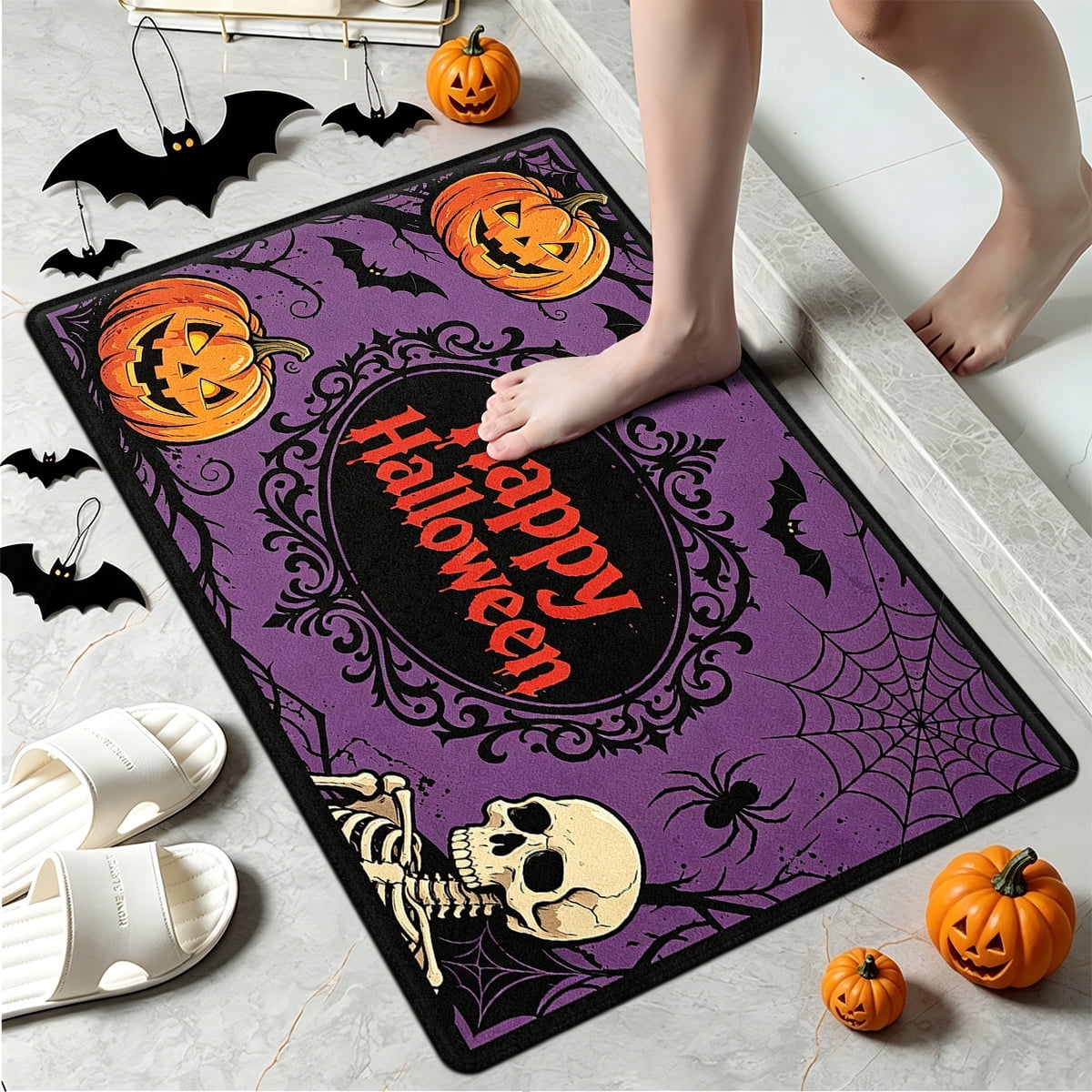 YIMEIS Halloween Pumpkin Lanterns 1Pc Flannel Mat and Kitchen Rugs,Soft Non-slip,Perfect for Home Bathroom