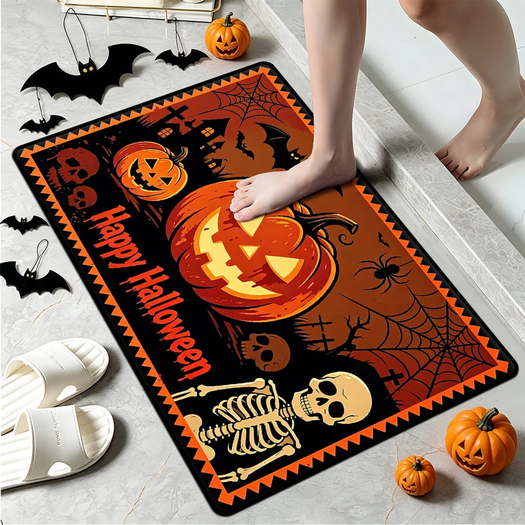 YIMEIS Halloween Pumpkin Lanterns 1Pc Flannel Mat and Kitchen Rugs,Soft Non-slip,Perfect for Home Bathroom