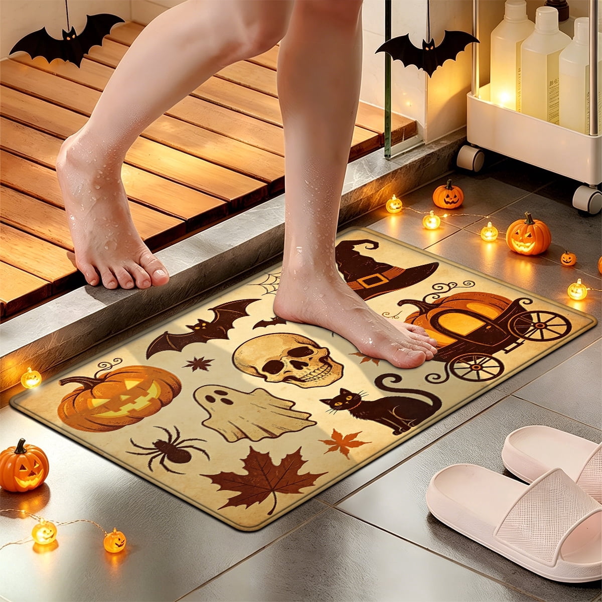 YIMEIS Halloween Pumpkin Lanterns Multi-purpose 1-Piece Flannel Mat and Kitchen Rugs,Soft Non-slip for Home Bedroom Bathroom