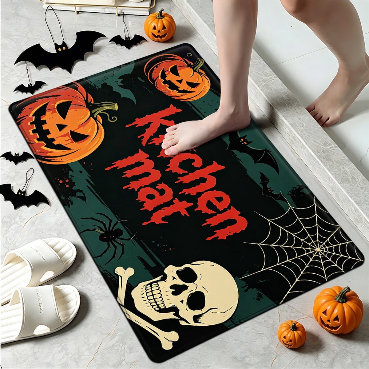 YIMEIS Halloween Pumpkin Lanterns 1Pc Flannel Mat and Kitchen Rugs,Soft Non-slip,Perfect for Home Bathroom