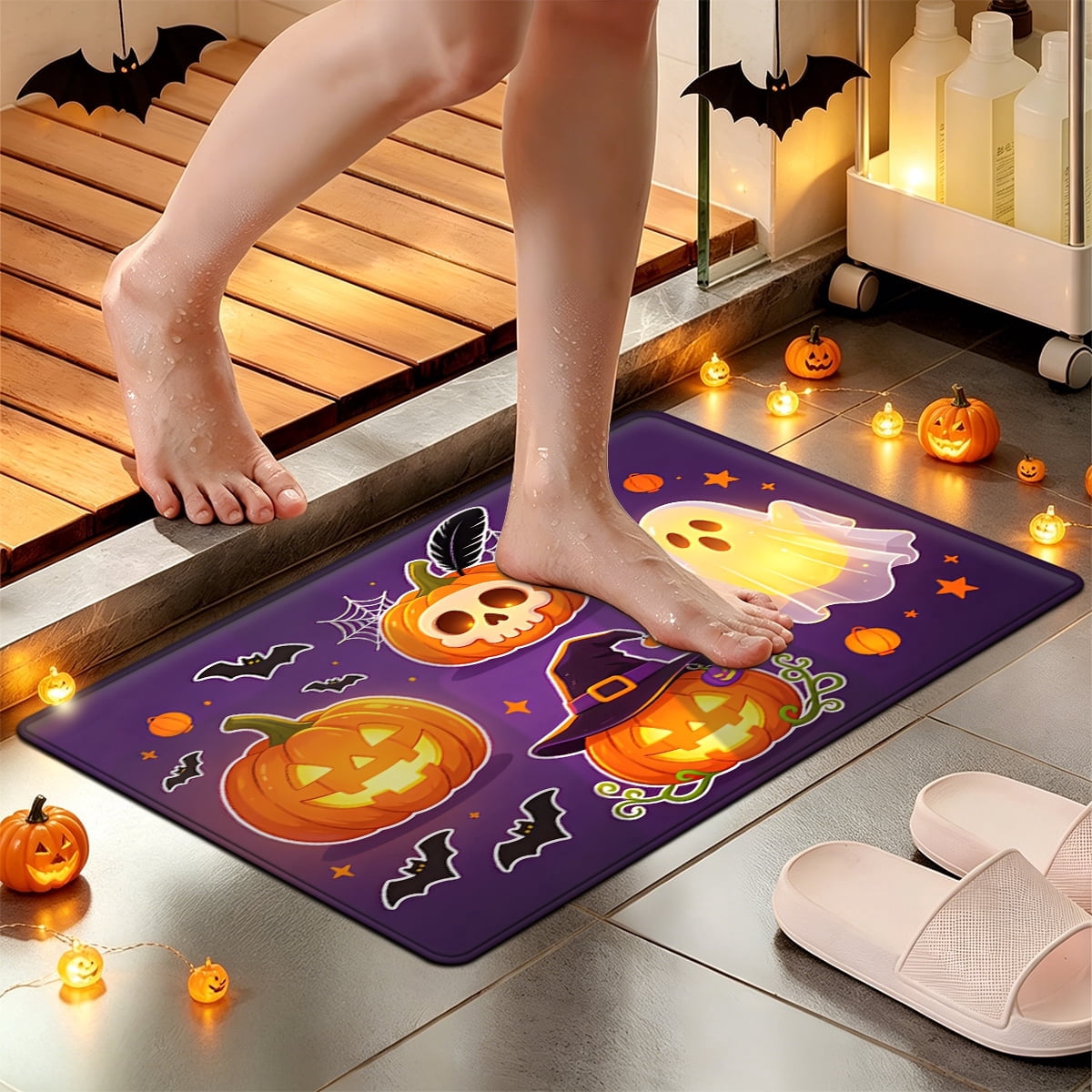YIMEIS Halloween Pumpkin Lanterns Multi-purpose 1-Piece Flannel Mat and Kitchen Rugs,Soft Non-slip for Home Bedroom Bathroom