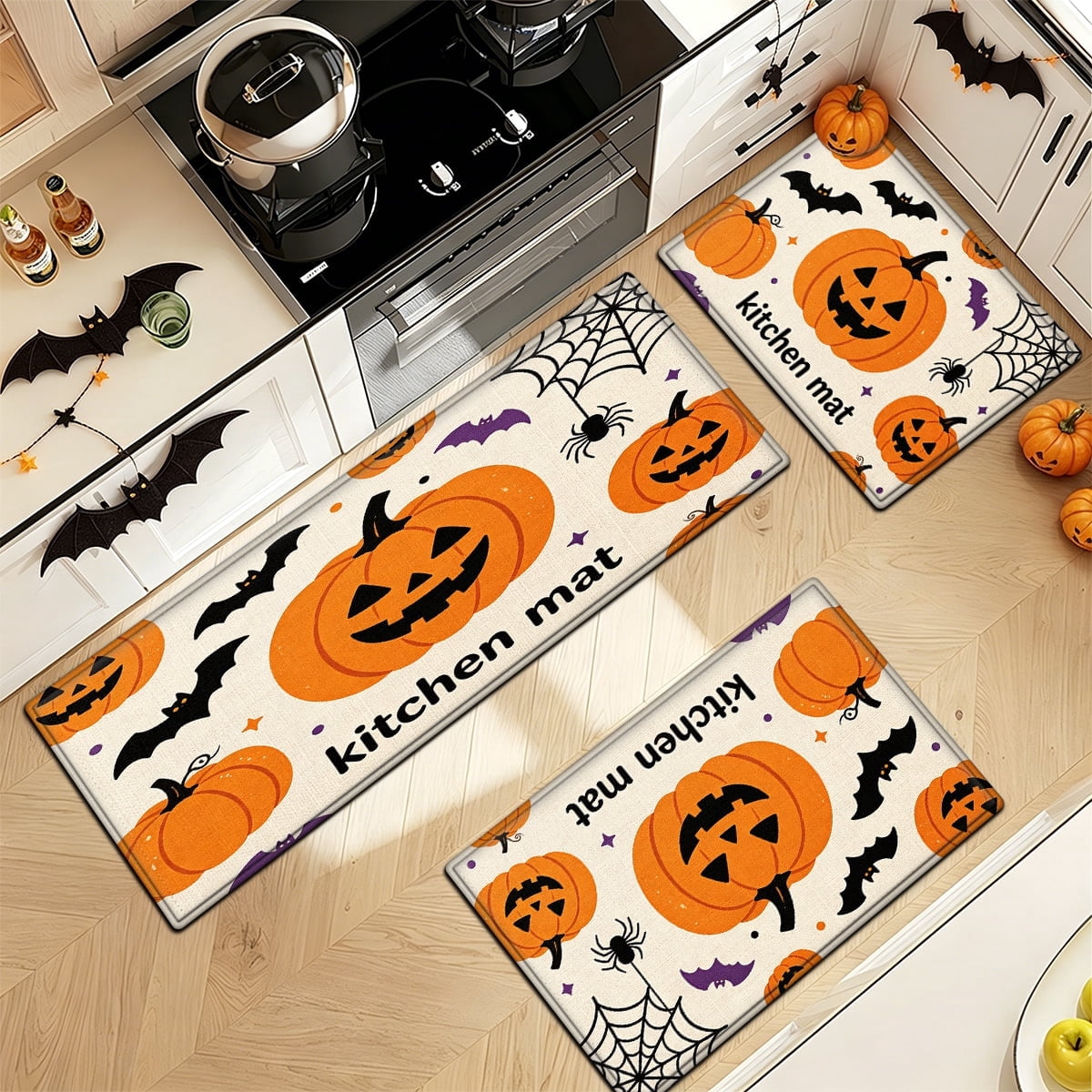 YIMEIS Halloween Pumpkin Lanterns Multi-purpose 1-Piece Flannel Mat and Kitchen Rugs,Soft Non-slip for Home Bedroom Bathroom