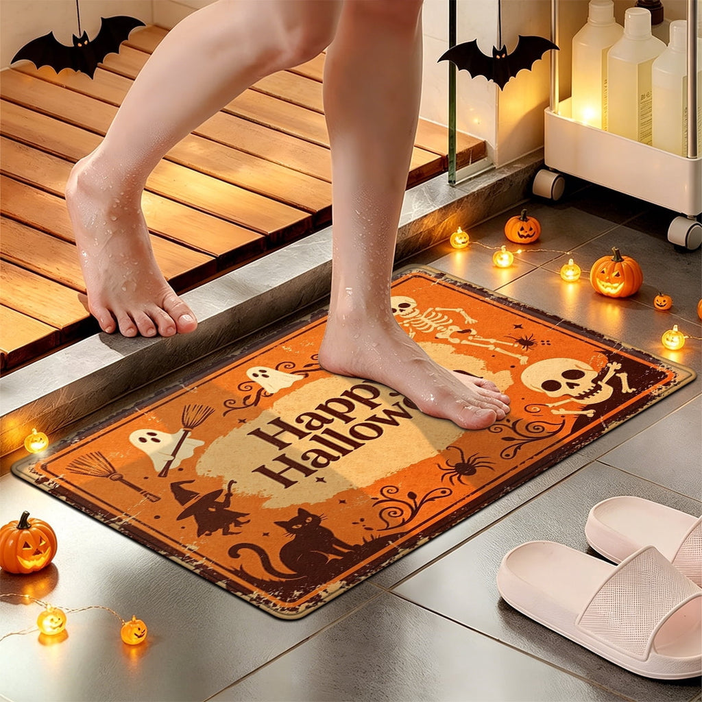 YIMEIS Halloween Orange Pumpkin Lantern Soft Non-slip 1Pc Flannel Mat and Kitchen Rugs,16''x24'',for Bathroom Entryway Bedroom