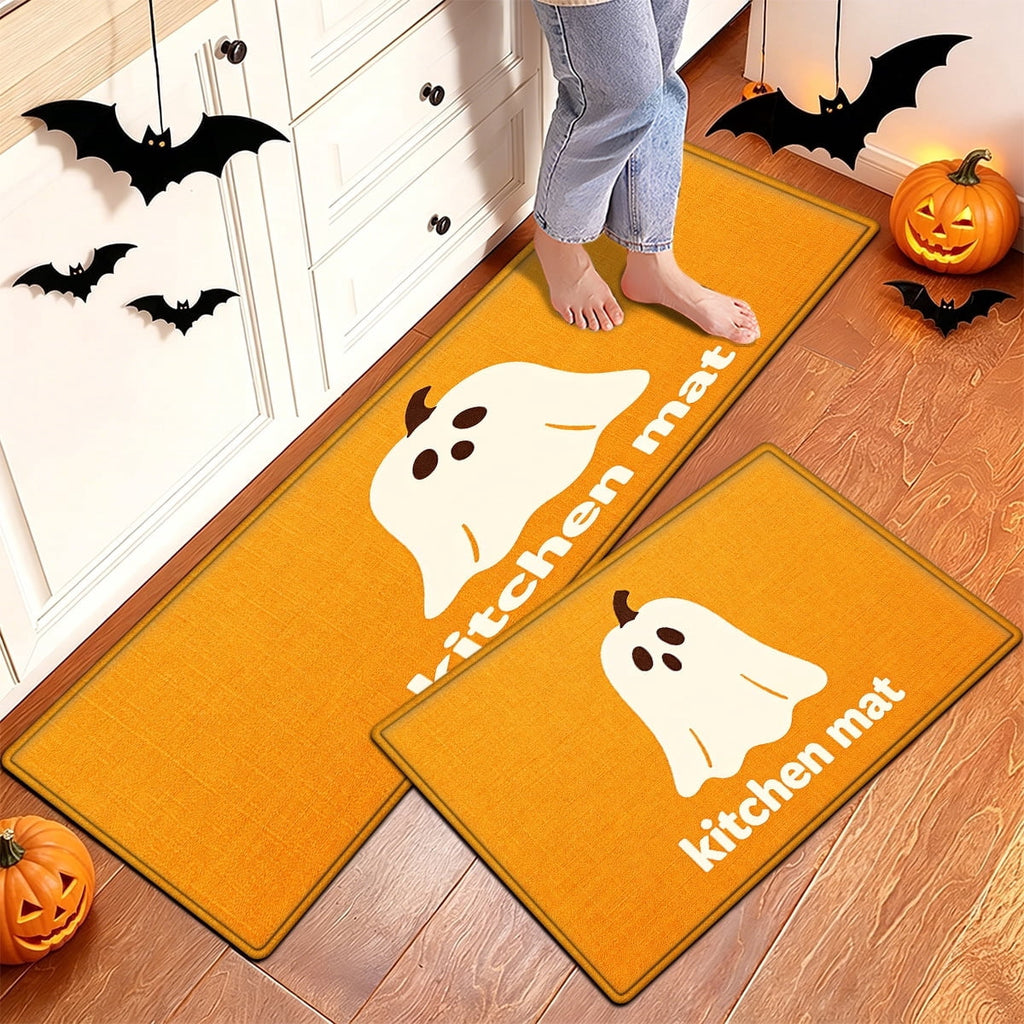 YIMEIS Halloween Orange Ghost Pumpkin Black Cat 1Pc Flannel Mat & Kitchen Rugs,Soft Non-slip,16''×24'' Inches,for Entryway Bathroom