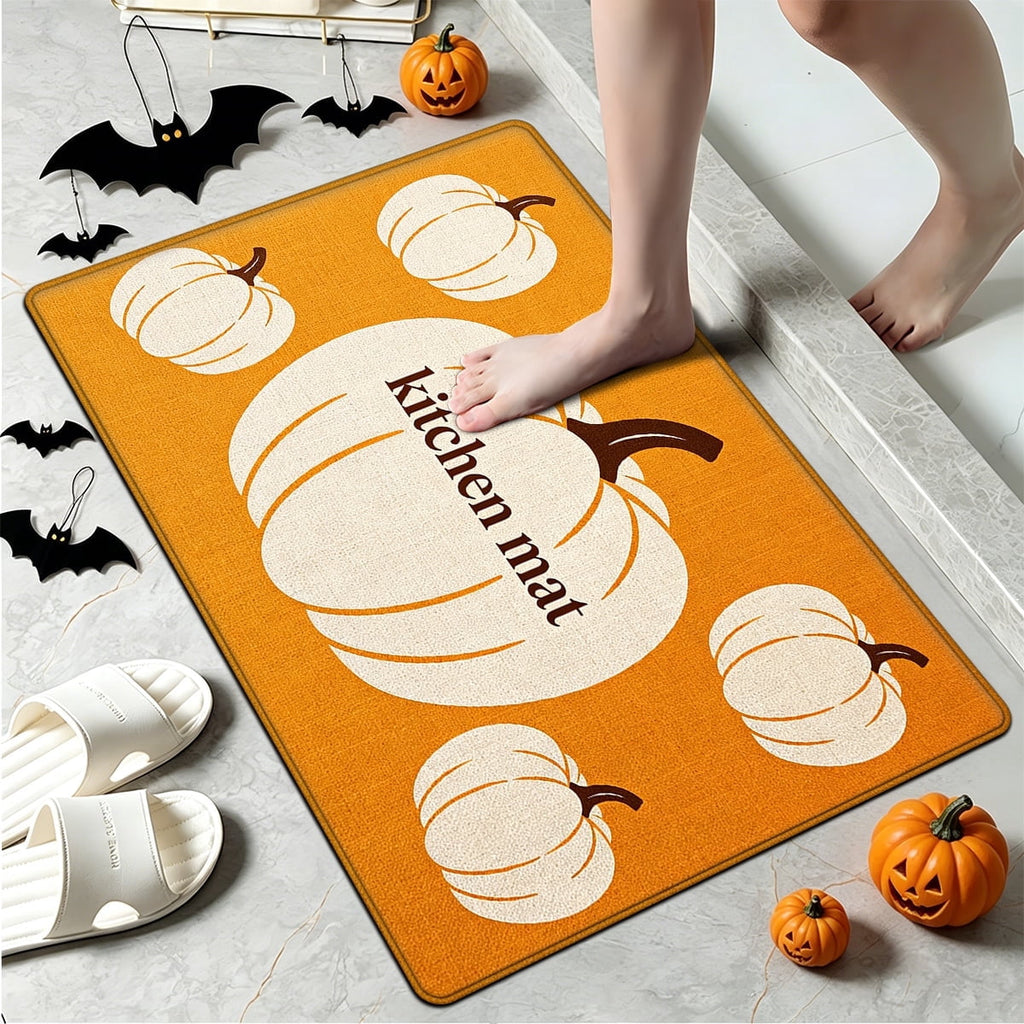 YIMEIS Halloween Orange Ghost Pumpkin Black Cat 1Pc Flannel Mat & Kitchen Rugs,Soft Non-slip,16''×24'' Inches,for Entryway Bathroom