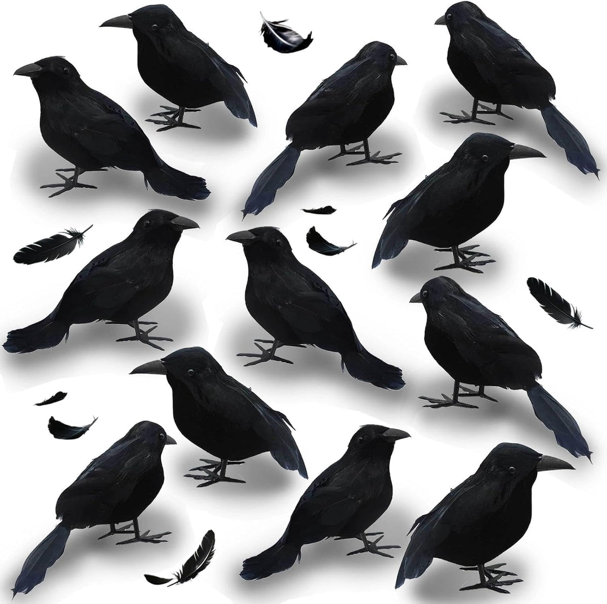 Yanxiao 6PCS Halloween Black Crows Decorations, Realistic Foam Halloween Handmade Black Feathered Crows with Fixable Legs, Halloween Gothic Ornaments for Table Centerpieces, Party, Indoor & Outdoor