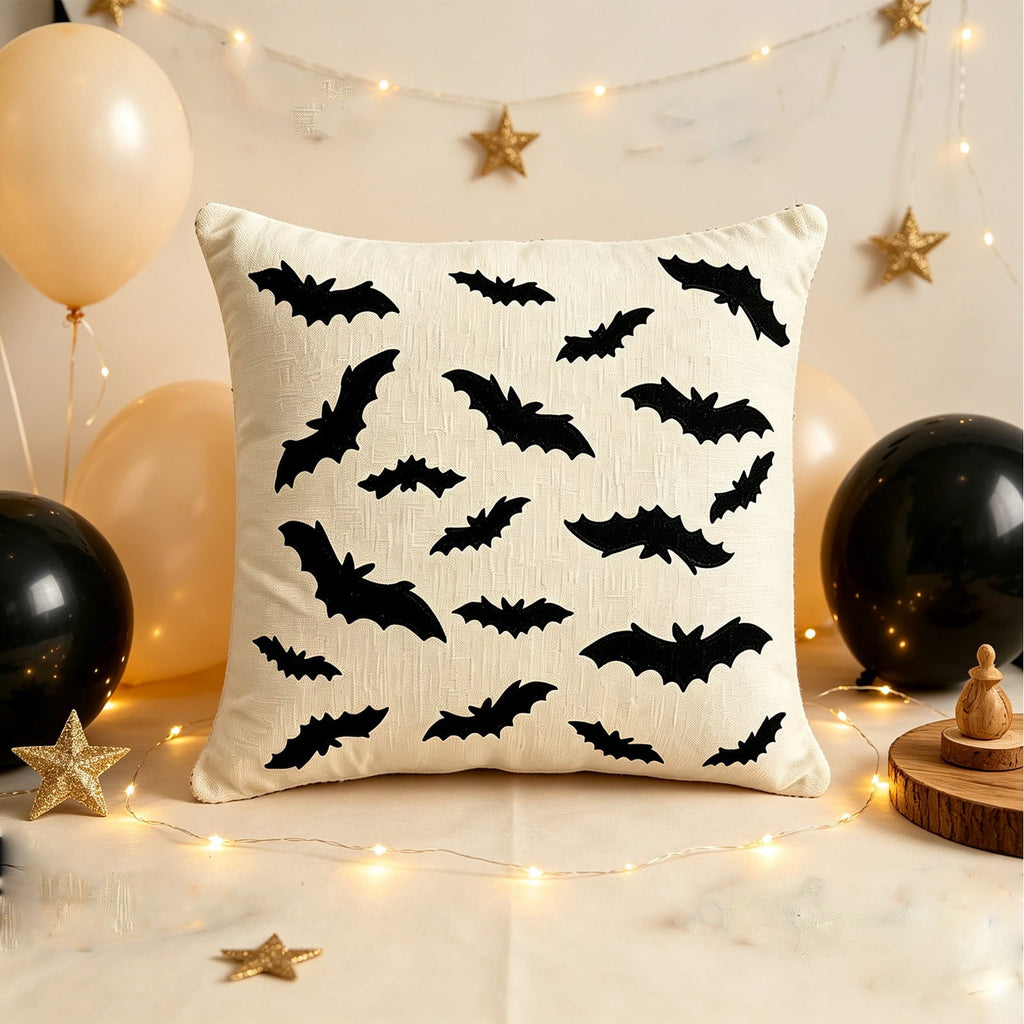 Yeciiwht Halloween Throw Pillow Cover – 18*18inch Embroidered Linen Cushion Case with Ghost, Mummy & Bat Designs, Invisible Zipper, Machine Washable