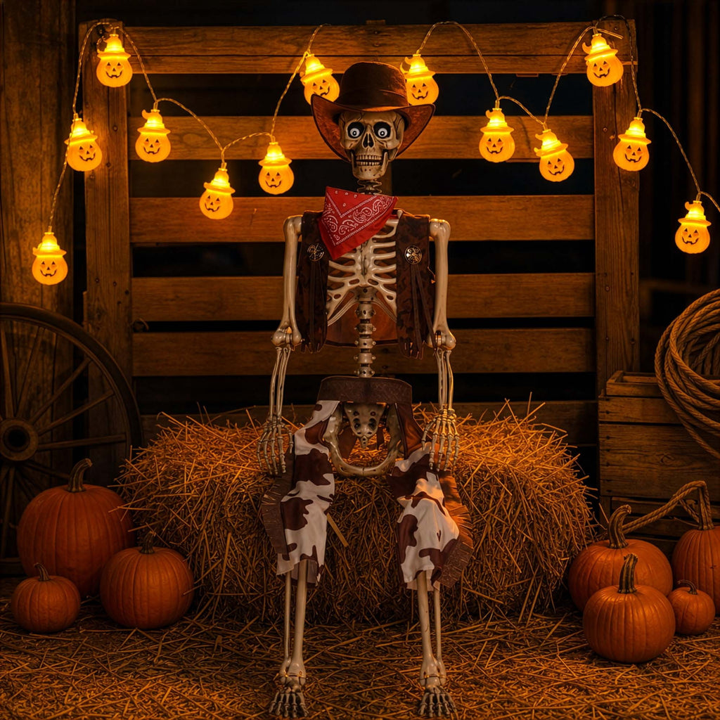 Yescom Halloween 5.6ft Life Size Skeleton Cowboy Detailed Costume Outdoor Indoor Haunted House Props Decor 2026