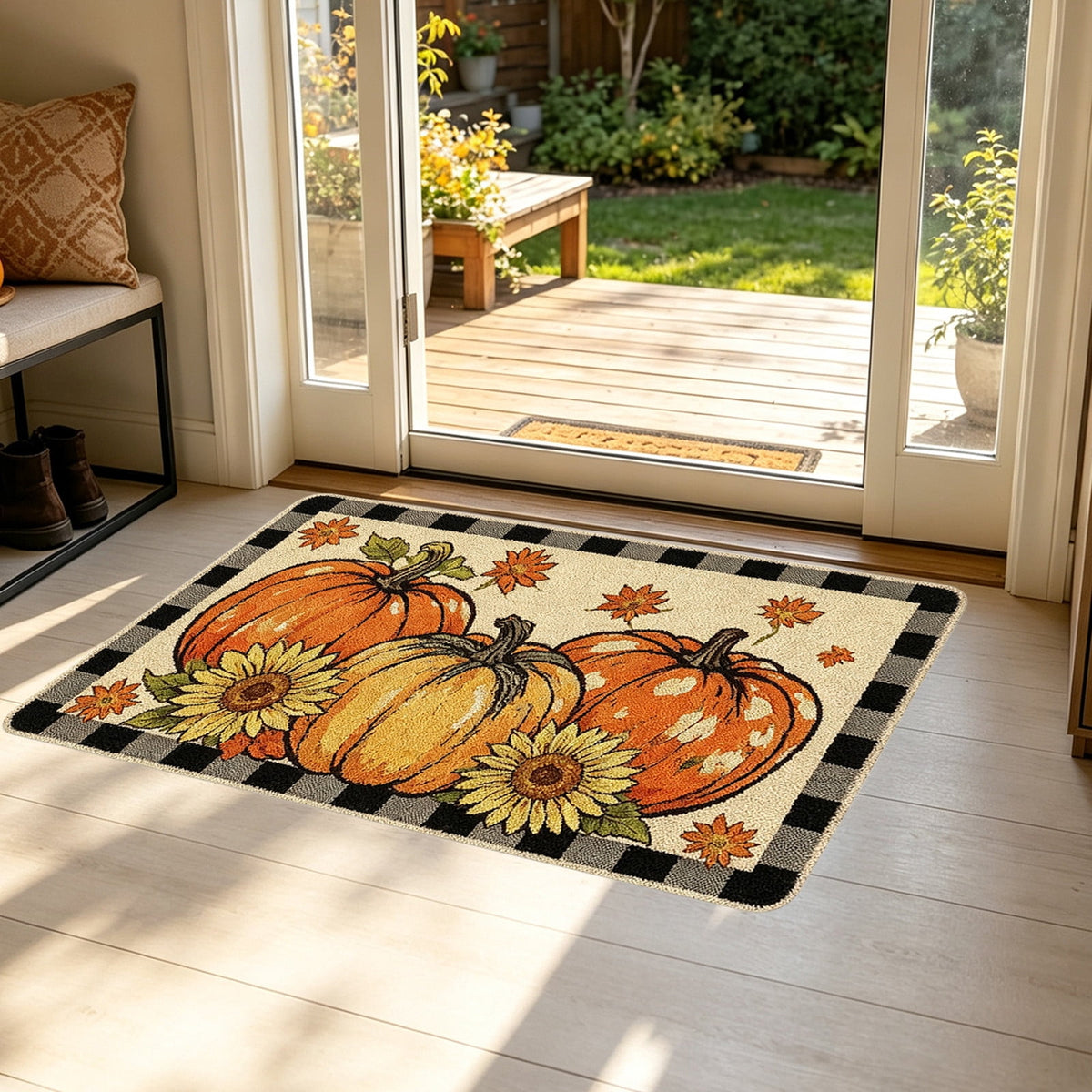 Yhmxh Fall Pumpkin Decorative Door Mat, Autumn Harvest Welcome Entryway Rug, Non‑Slip Absorbent Front Doormat, Seasonal Floor Mat for Indoor Outdoor Halloween Home Decoration 15.7x23.6 Inch
