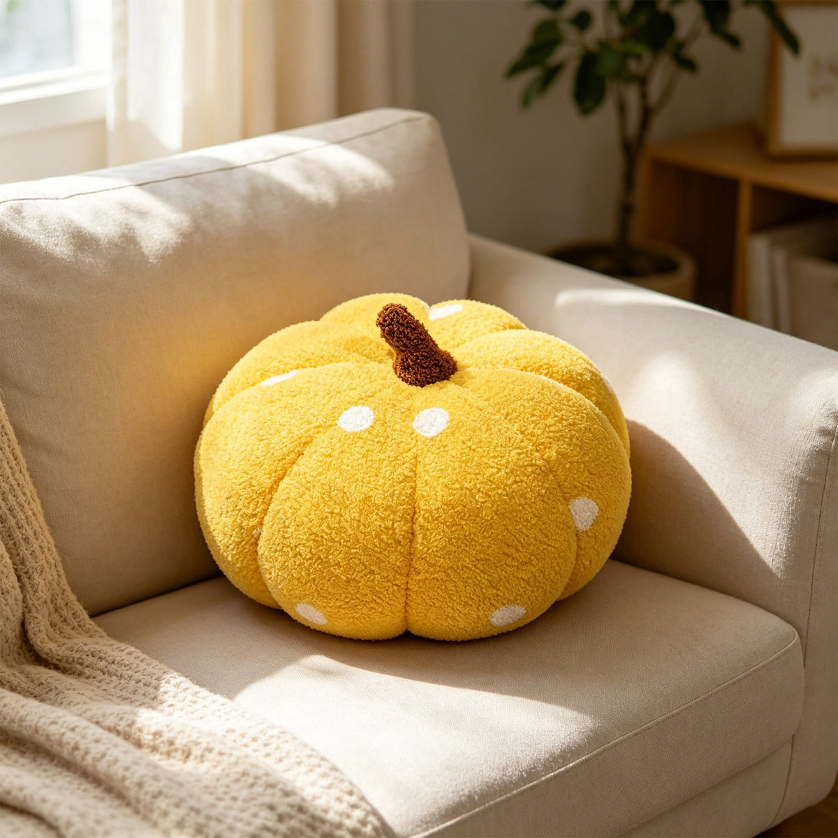 Yhmxh Soft Fluffy Pumpkin Throw Pillow, 3D Plush Sherpa Stuffed Pumpkin Cushion Decor, Cute Autumn Harvest Pumpkin Shaped Plush Toy for Sofa Couch Bed Farmhouse Thanksgiving Halloween Party Decor