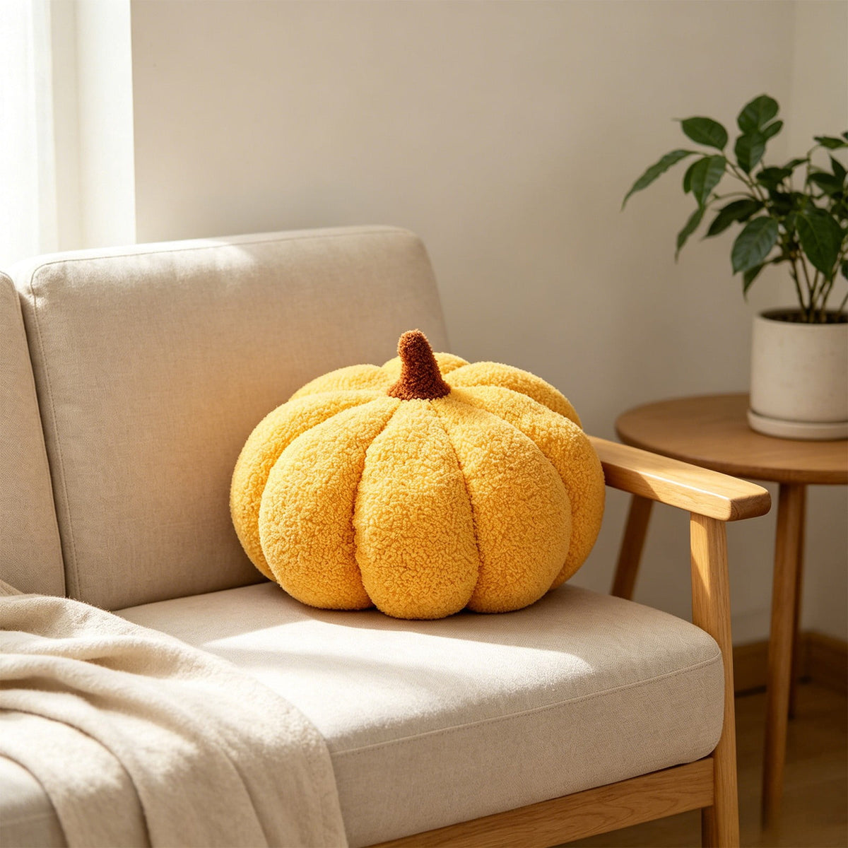 Yhmxh Soft Fluffy Pumpkin Throw Pillow, 3D Plush Sherpa Stuffed Pumpkin Cushion Decor, Cute Autumn Harvest Pumpkin Shaped Plush Toy for Sofa Couch Bed Farmhouse Thanksgiving Halloween Party Decor