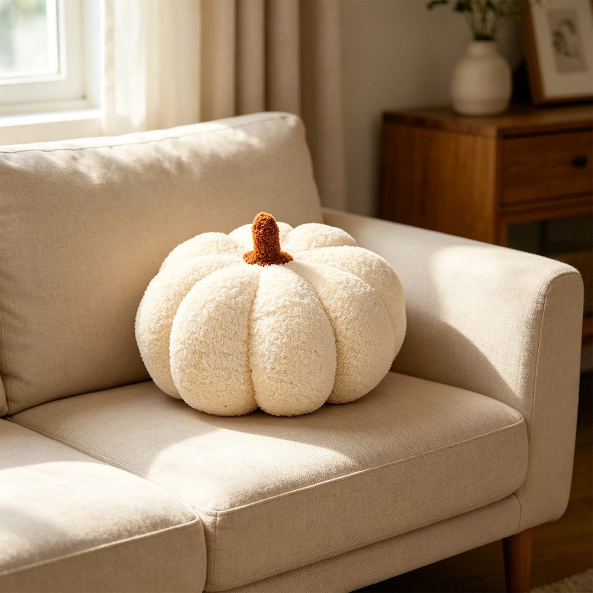 Yhmxh Soft Fluffy Pumpkin Throw Pillow, 3D Plush Sherpa Stuffed Pumpkin Cushion Decor, Cute Autumn Harvest Pumpkin Shaped Plush Toy for Sofa Couch Bed Farmhouse Thanksgiving Halloween Party Decor